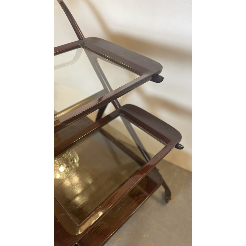 Vintage mahogany and brass bar cart by Cesare Lacca for Cassina, Italy 1950
