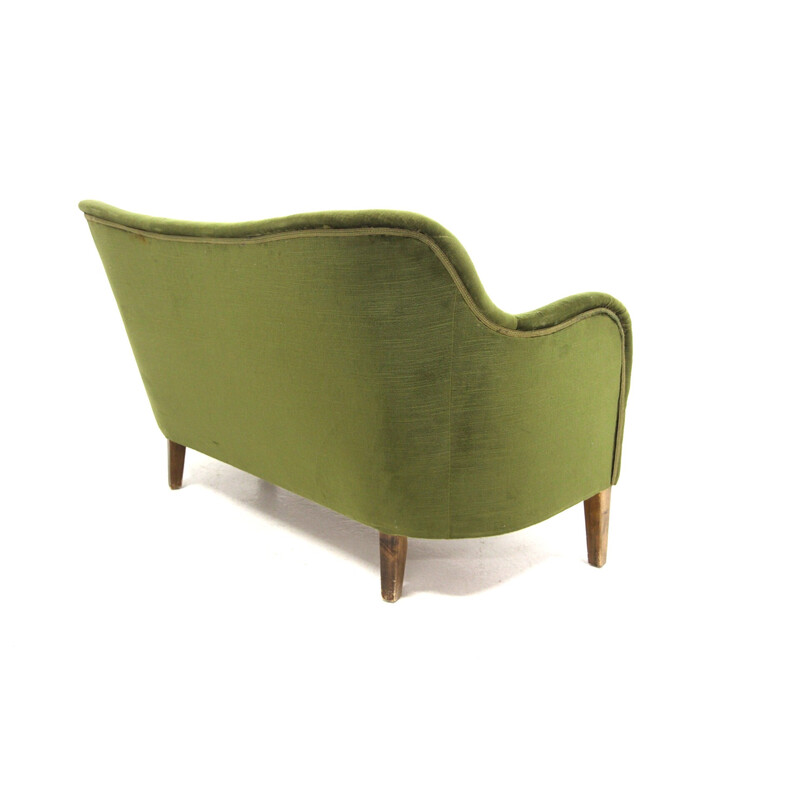 Vintage 3-seater sofa in beech and velvet, Sweden 1960