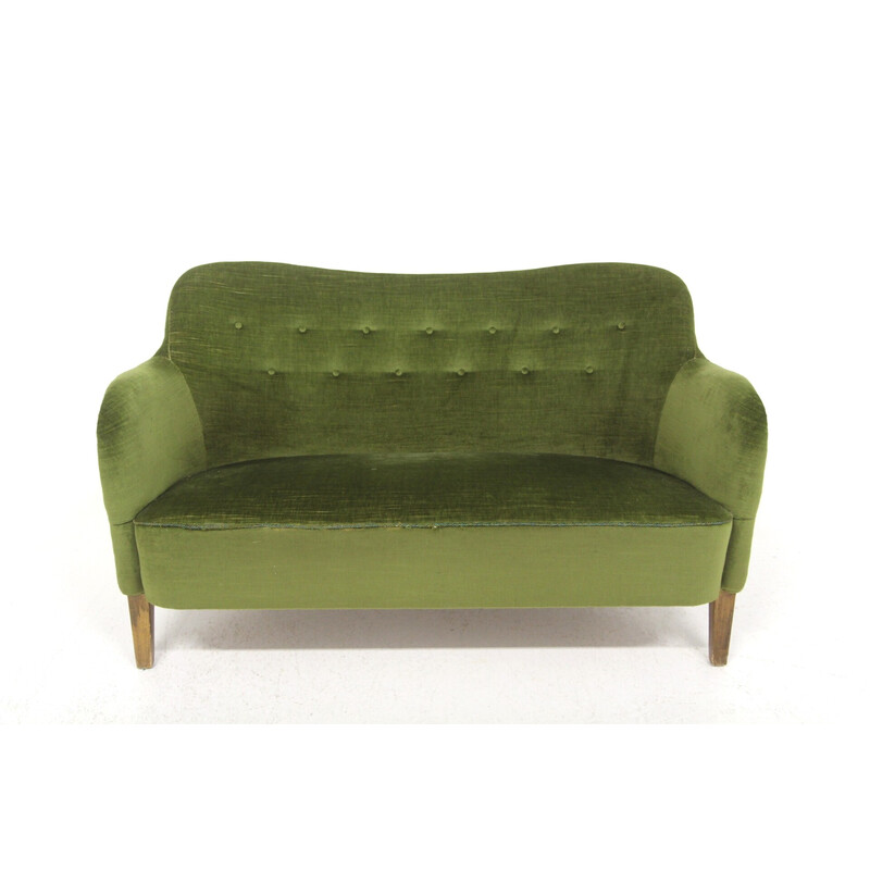 Vintage 3-seater sofa in beech and velvet, Sweden 1960