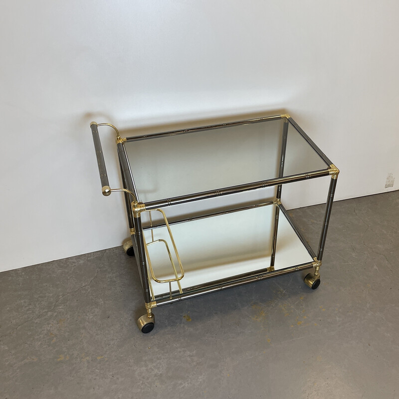 Vintage bar cart in bronze and smoked glass, Belgium 1980