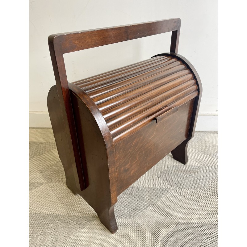 Vintage wooden sewing box with tambour door, 1950