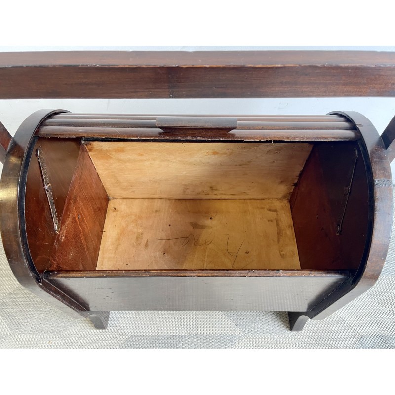 Vintage wooden sewing box with tambour door, 1950