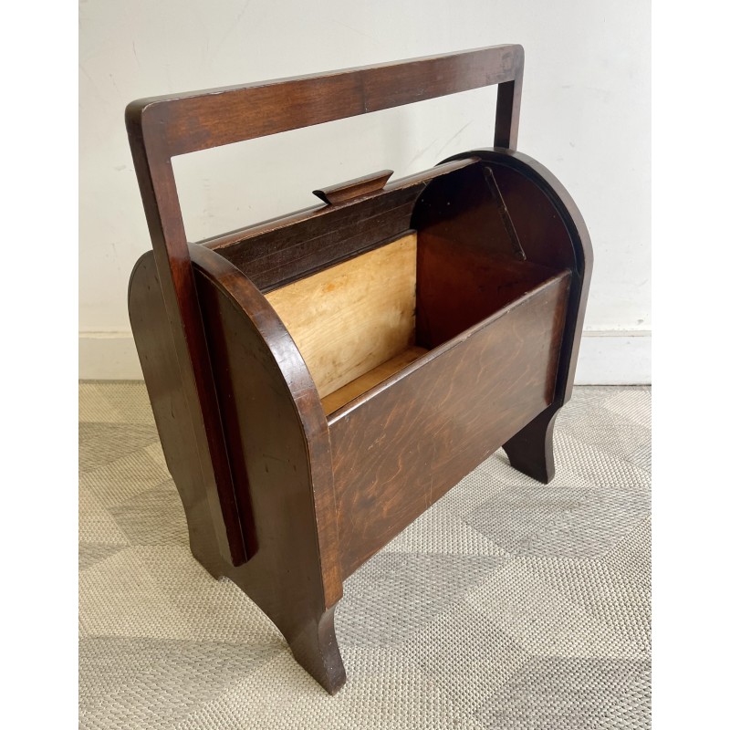 Vintage wooden sewing box with tambour door, 1950