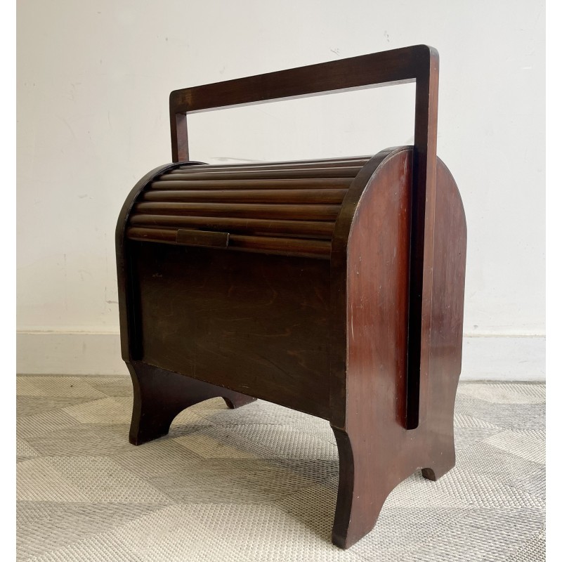 Vintage wooden sewing box with tambour door, 1950