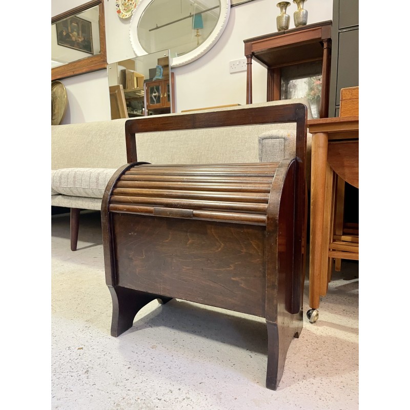 Vintage wooden sewing box with tambour door, 1950