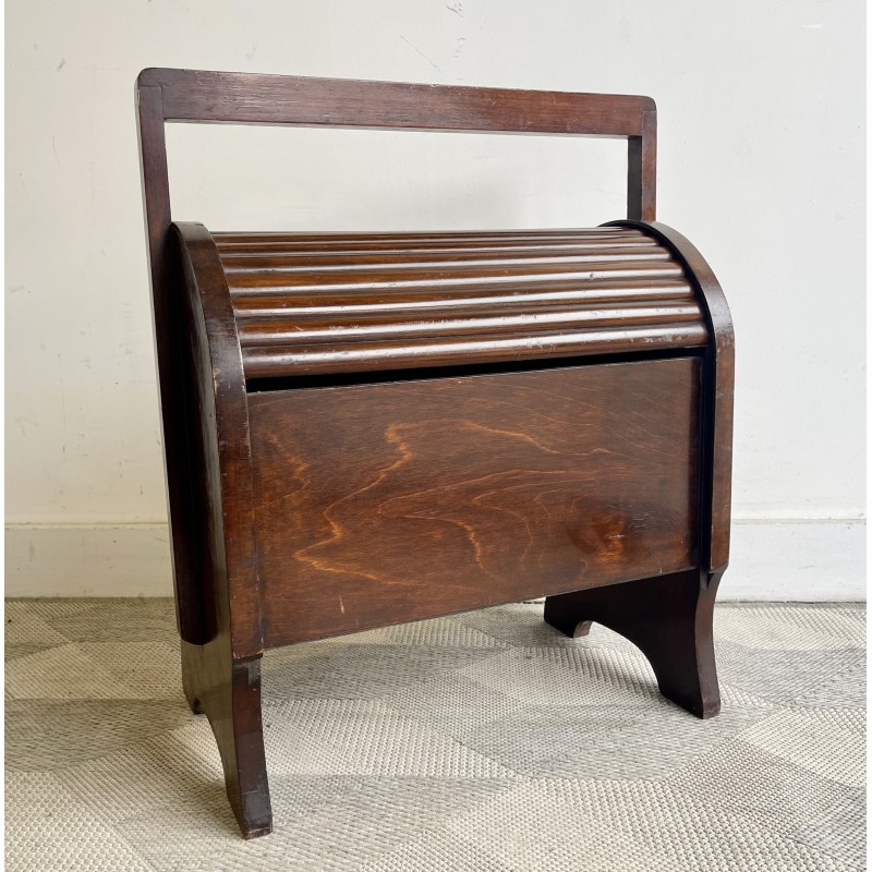 Vintage wooden sewing box with tambour door, 1950