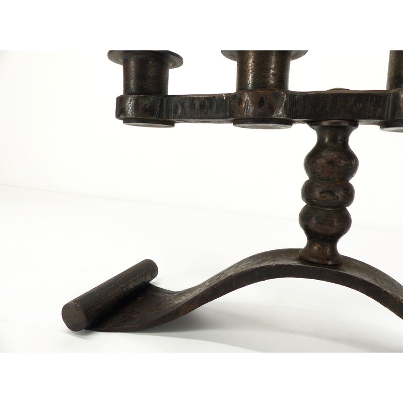 Vintage Art Deco wrought iron 4-light candlestick by Charles Piguet