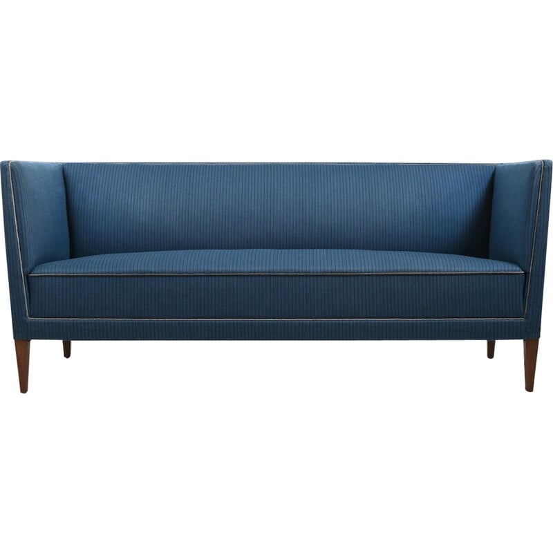 Vintage 3-seater sofa in blue fabric by Frits Henningsen, Denmark 1930