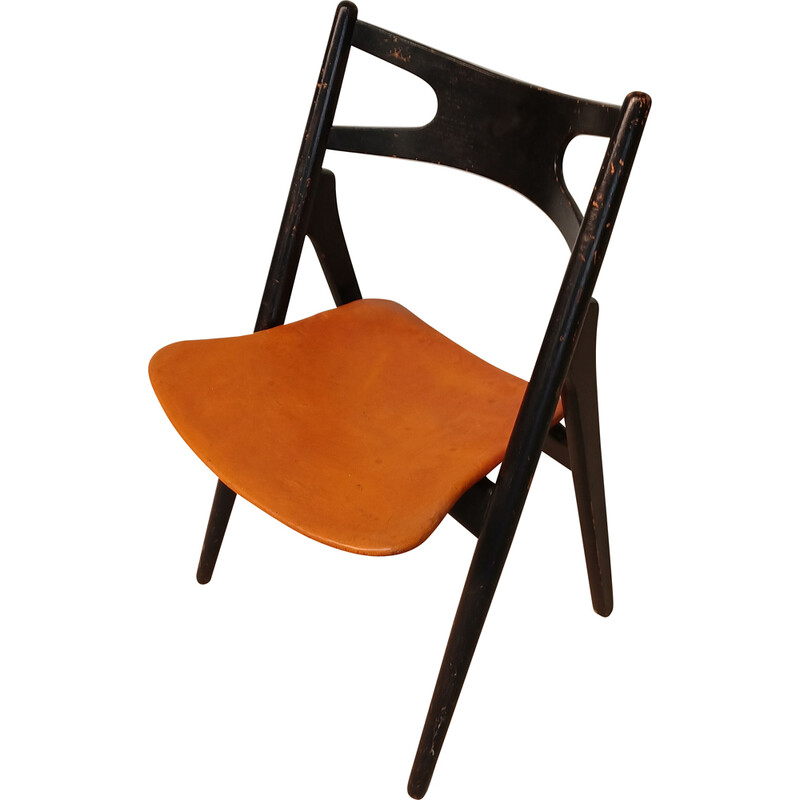 Vintage Sawbuck leather chair by Hans Wegner for Carl Hansen et Fils, 1950