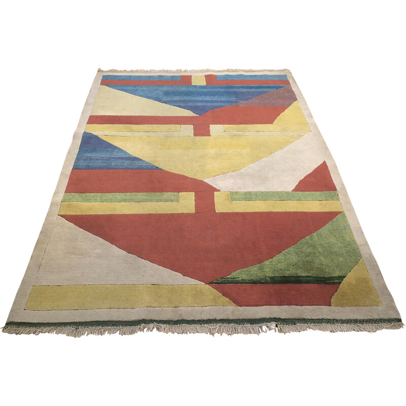 Vintage Bauhaus handgeknoopt tapijt, Türkiye 1970