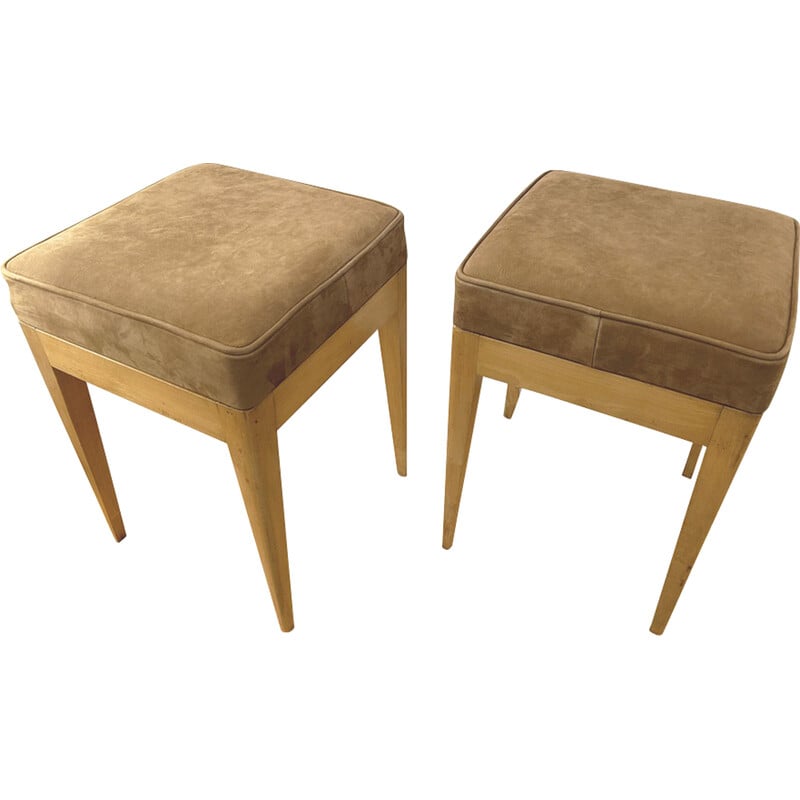 Pair of vintage stools in nubuck and sycamore, 1950
