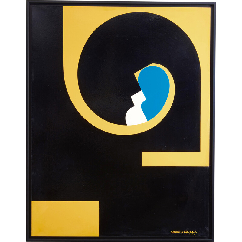 Vintage painting on wood panel by Yves Plantevin, 1974