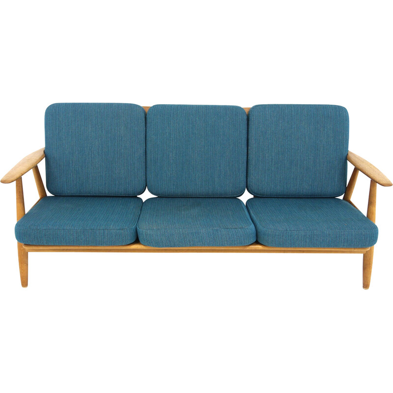 Vintage 3-seater sofa "Cigar chair GE 240" in oak and fabric by Hans J. Wegner for Getama, Denmark 1960