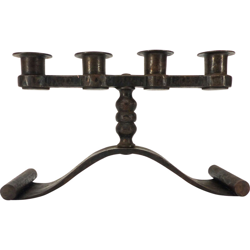 Vintage Art Deco wrought iron 4-light candlestick by Charles Piguet