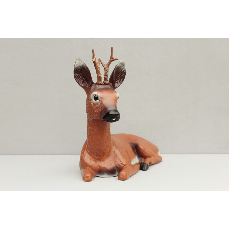 Vintage ceramic and wood deer by August Heissner Manufaktur, 1950