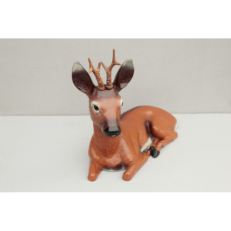 Vintage ceramic and wood deer by August Heissner Manufaktur, 1950
