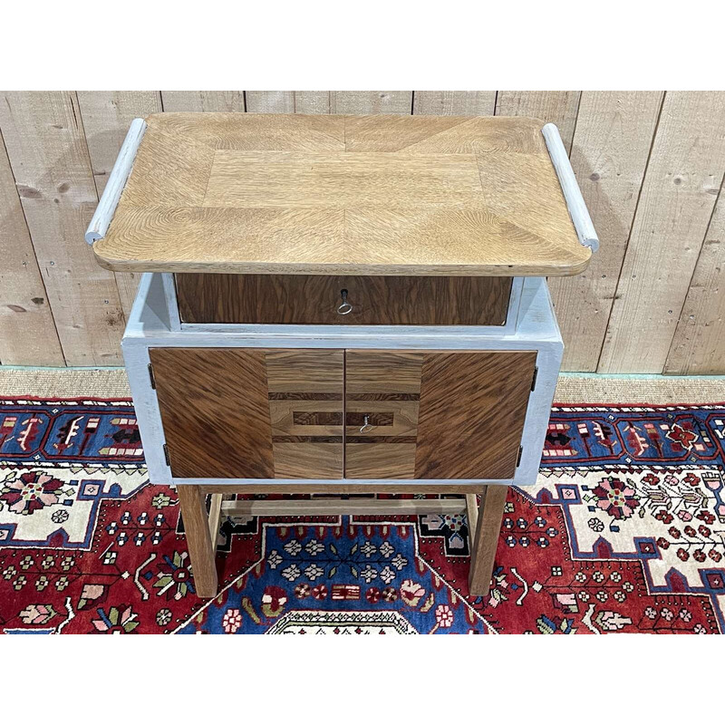 Vintage oak and walnut bedside table, 1930