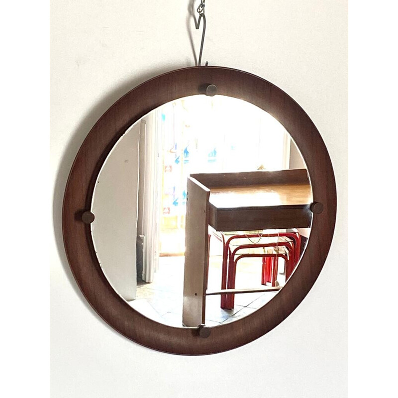 Miroir vintage en bois massif courbé, Italie 1960