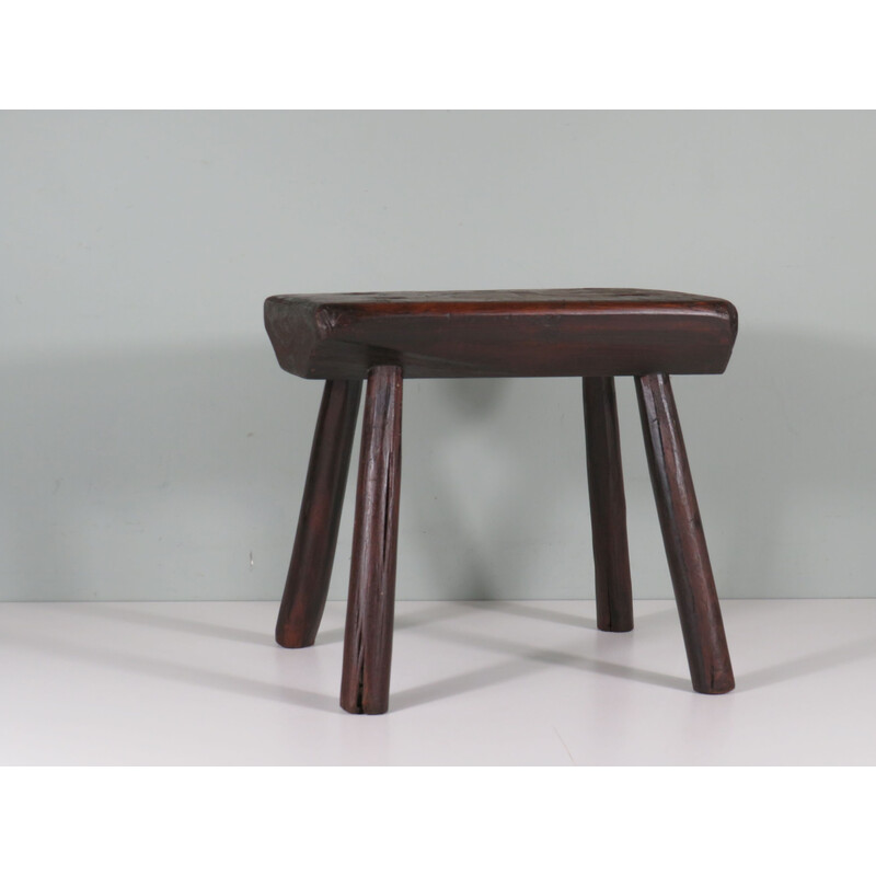 Vintage low stool in dark oak