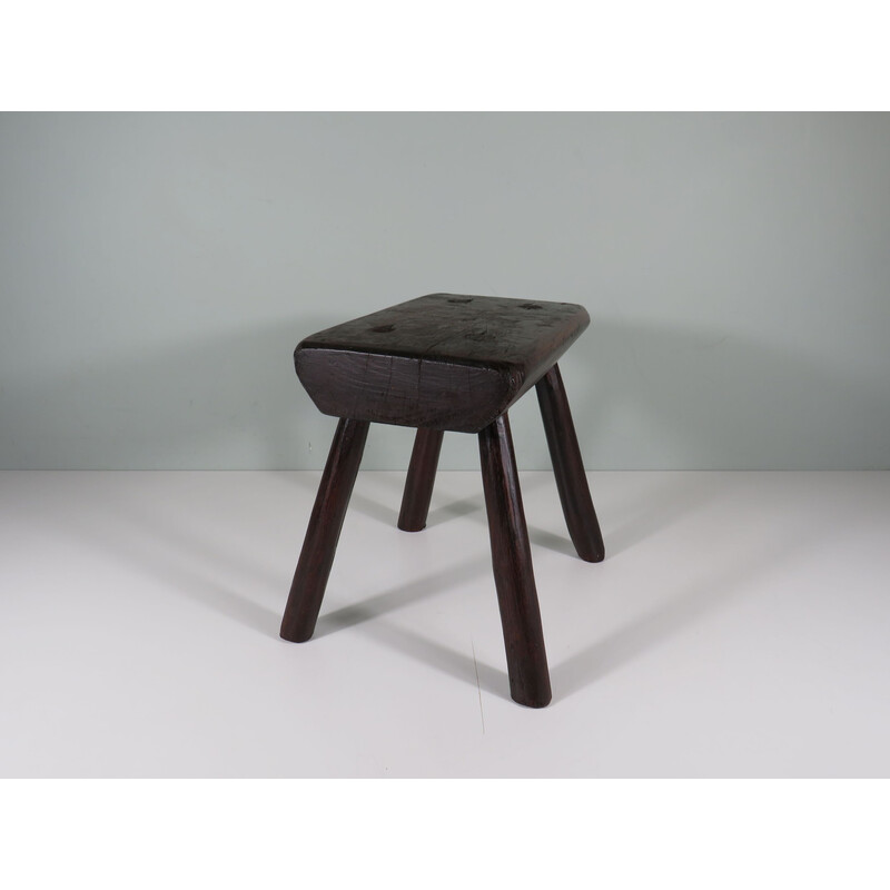 Vintage low stool in dark oak