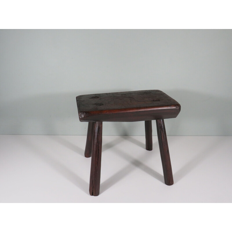 Vintage low stool in dark oak