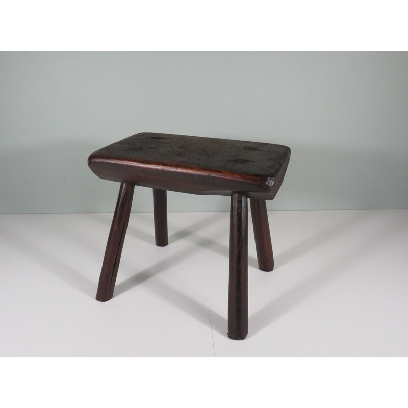 Vintage low stool in dark oak