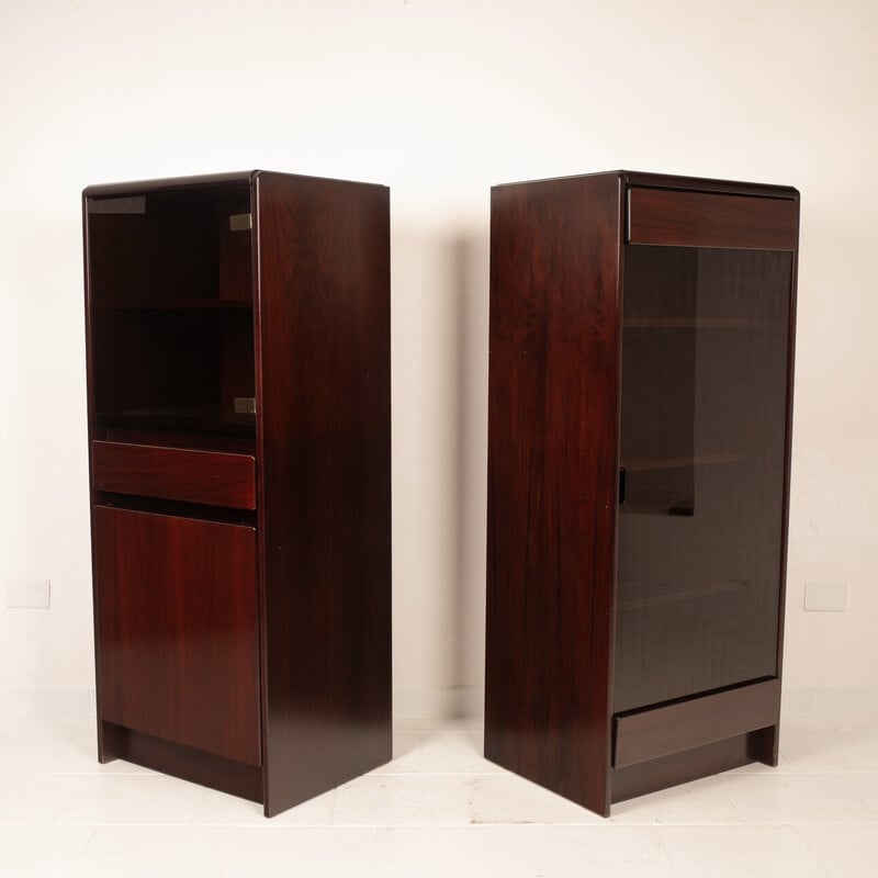 Pair of vintage "Daniel" cabinets in rosewood and smoked glass by Paolo Piva for Fama d'Adria, 1970