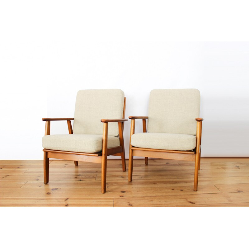 Pair of Scandinavian re-upholstered armchairs - 1960s