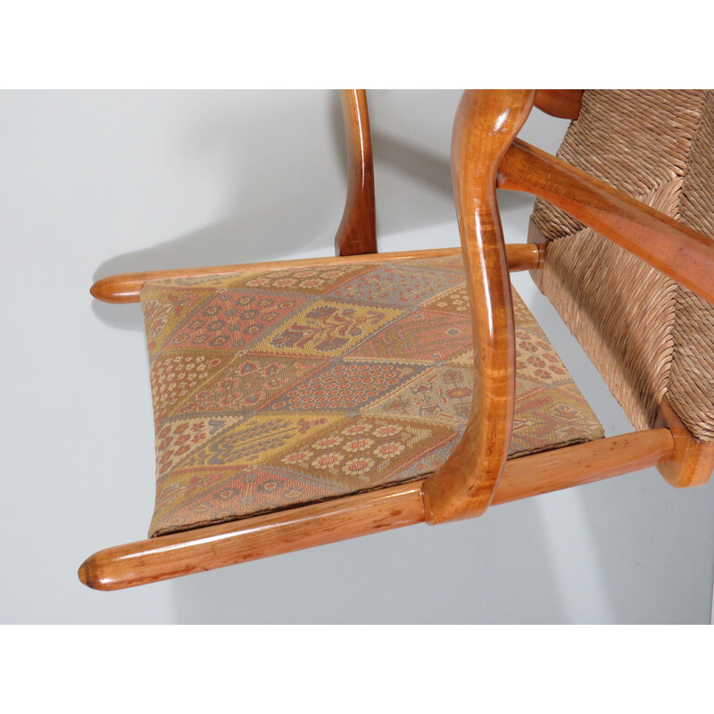 Cadeira de baloiço vintage em madeira envernizada e tecido da De Ster Gelderland, Holanda 1960