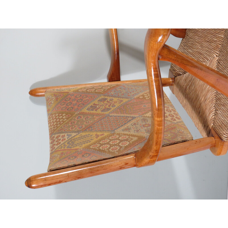 Vintage rocking chair in varnished wood and fabric by De Ster Gelderland, Netherlands 1960