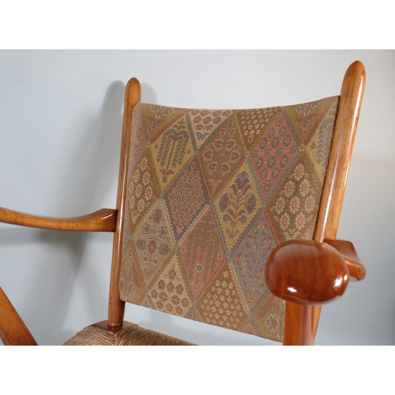 Vintage rocking chair in varnished wood and fabric by De Ster Gelderland, Netherlands 1960