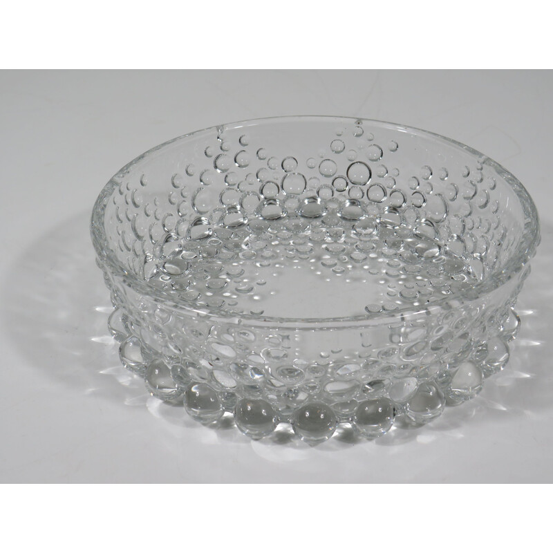 Vintage thick bubble glass bowl by Walther Glass, Germany 1970