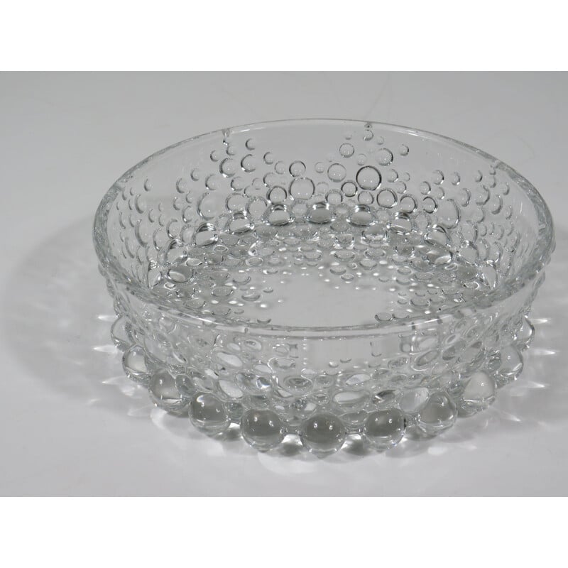 Vintage thick bubble glass bowl by Walther Glass, Germany 1970