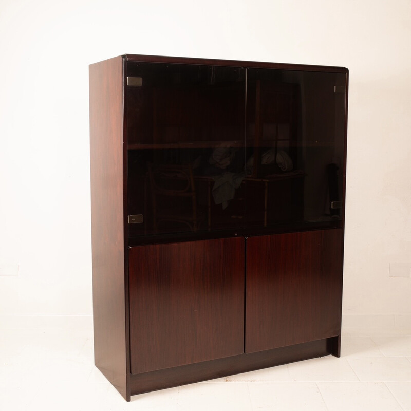 Vintage “Daniel” furniture in African rosewood and smoked glass by Paolo Piva, Italy 1970