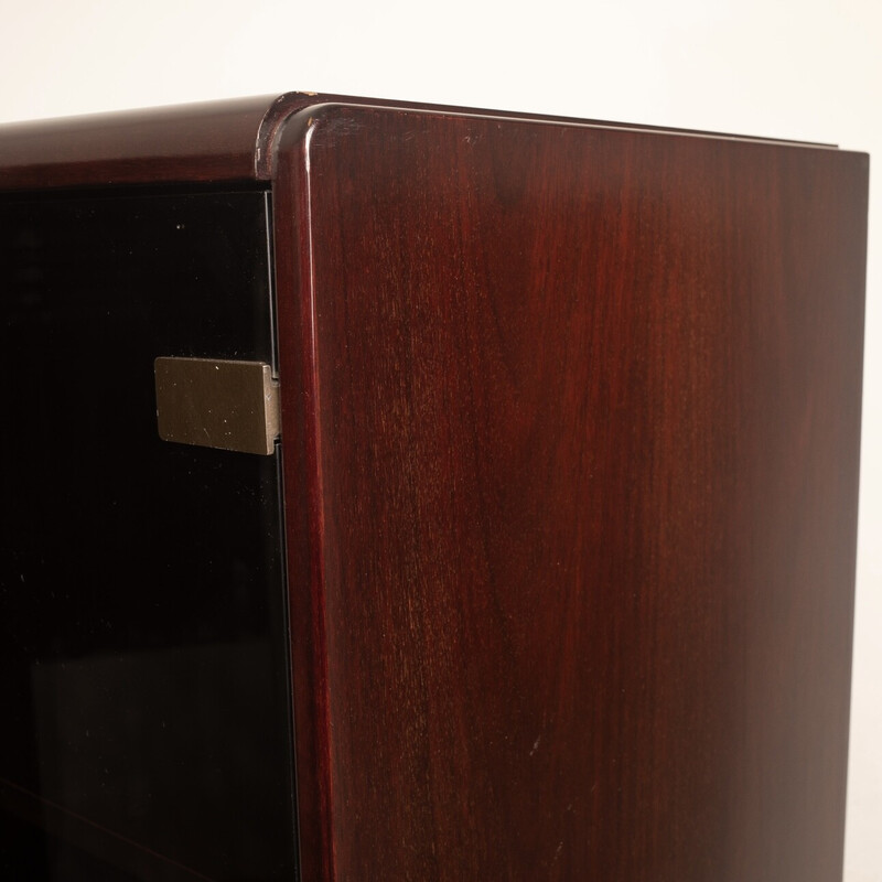 Vintage “Daniel” furniture in African rosewood and smoked glass by Paolo Piva, Italy 1970