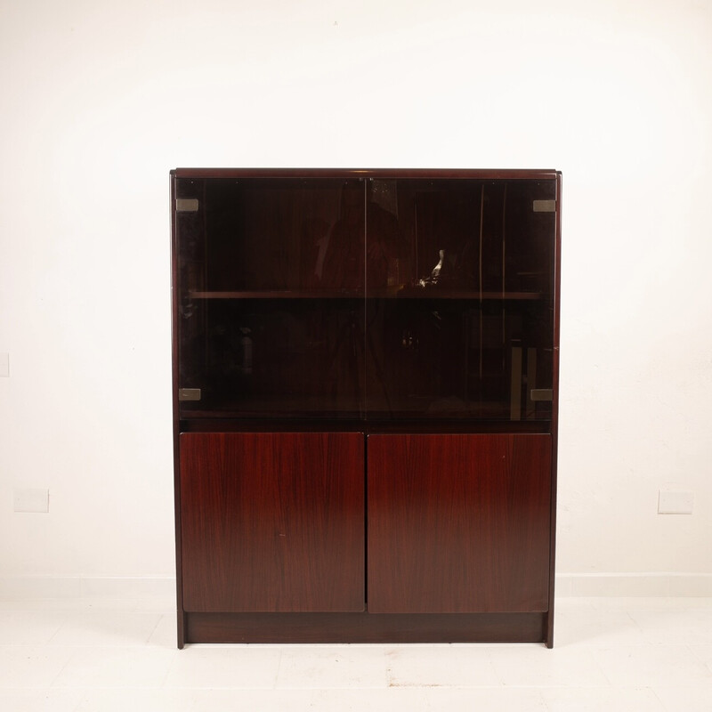 Vintage “Daniel” furniture in African rosewood and smoked glass by Paolo Piva, Italy 1970