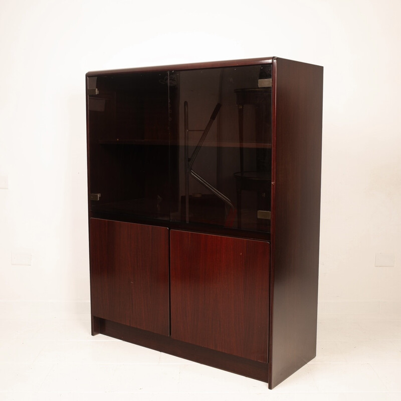 Vintage “Daniel” furniture in African rosewood and smoked glass by Paolo Piva, Italy 1970