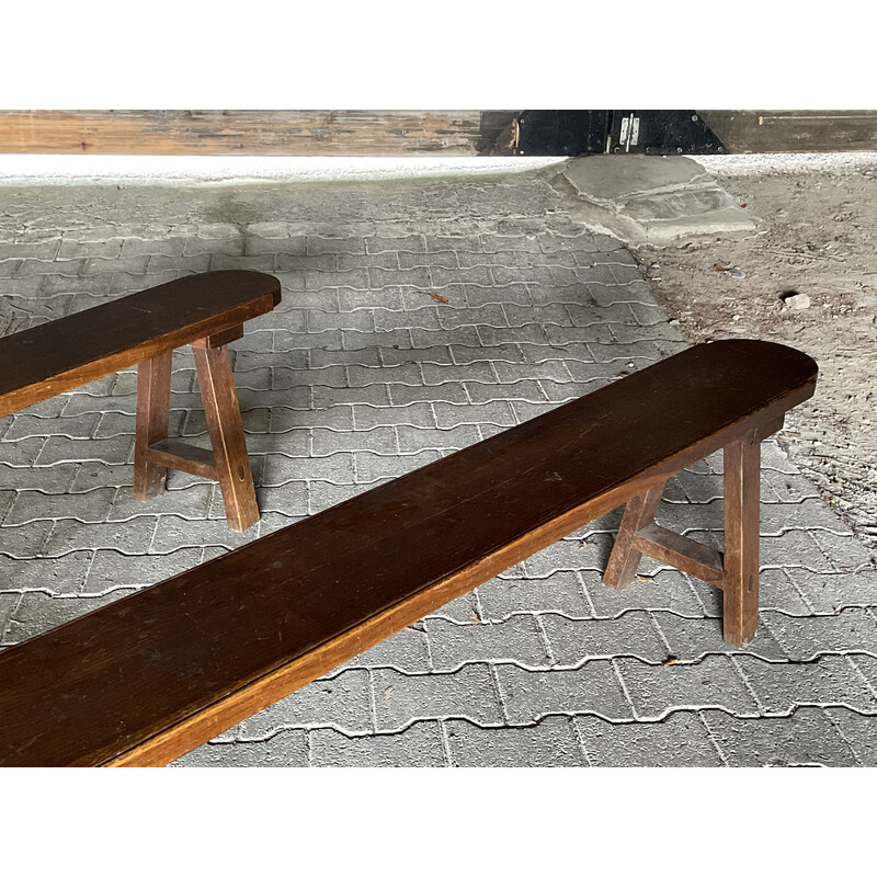 Pair of vintage solid oak farmhouse benches
