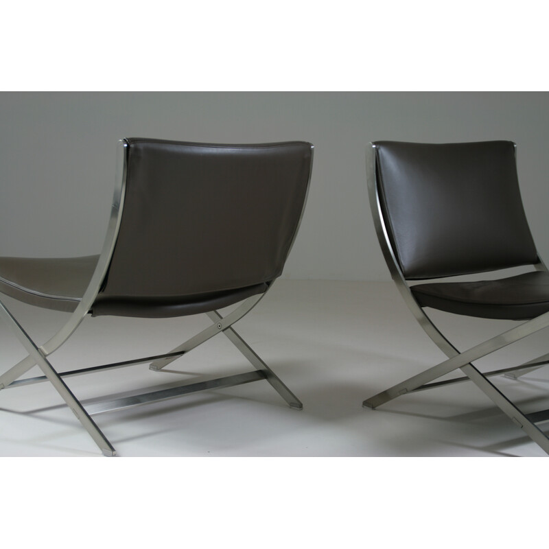 Pair of vintage Flexform armchairs in chrome-plated metal and leather by Antonio Citterio