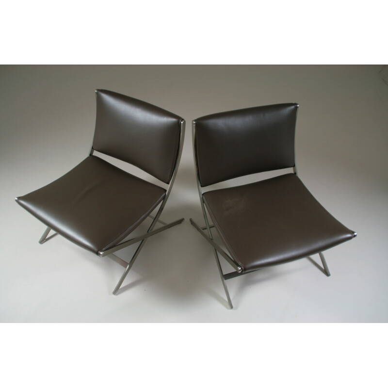 Pair of vintage Flexform armchairs in chrome-plated metal and leather by Antonio Citterio