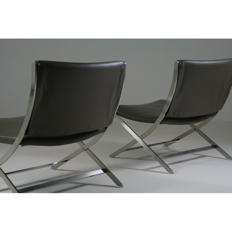 Pair of vintage Flexform armchairs in chrome-plated metal and leather by Antonio Citterio