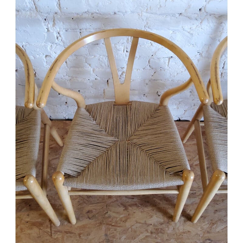 Lot de 4 chaises à repas vintage CH24 Wishbone en chêne par Hans Wegner pour Carl Hansen, 1960