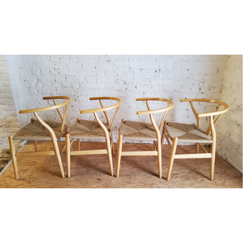 Lot de 4 chaises à repas vintage CH24 Wishbone en chêne par Hans Wegner pour Carl Hansen, 1960
