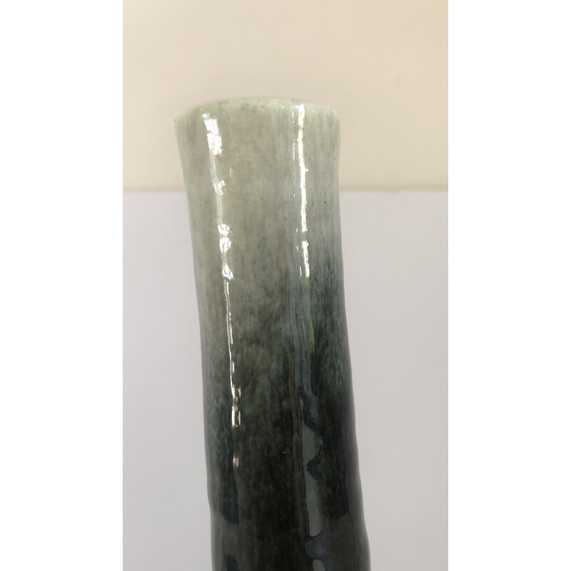 Vase vintage Accolay en céramique à décor moucheté gris noir vert dégradé