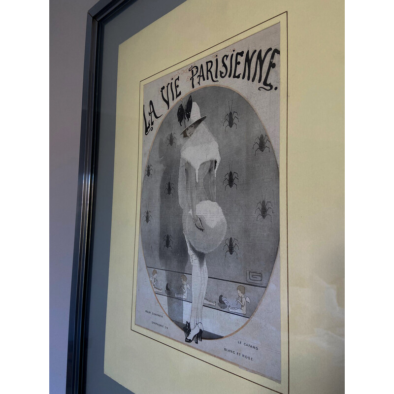 Tableau vintage "La vie Parisienne pour charmer le cafard" avec cadre en aluminium, 1913