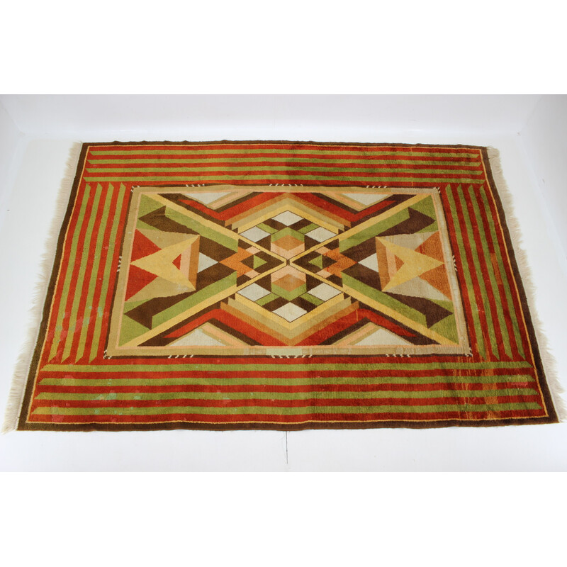 Tapis vintage Art Déco en laine, Tchécoslovaquie 1930