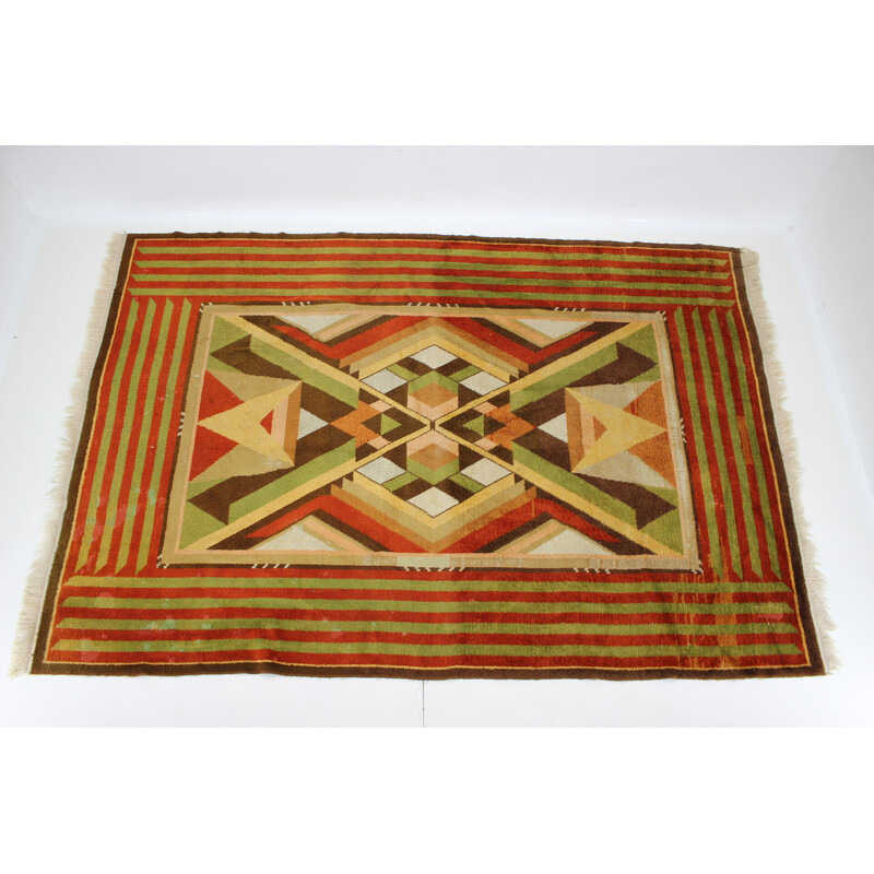 Tapis vintage Art Déco en laine, Tchécoslovaquie 1930