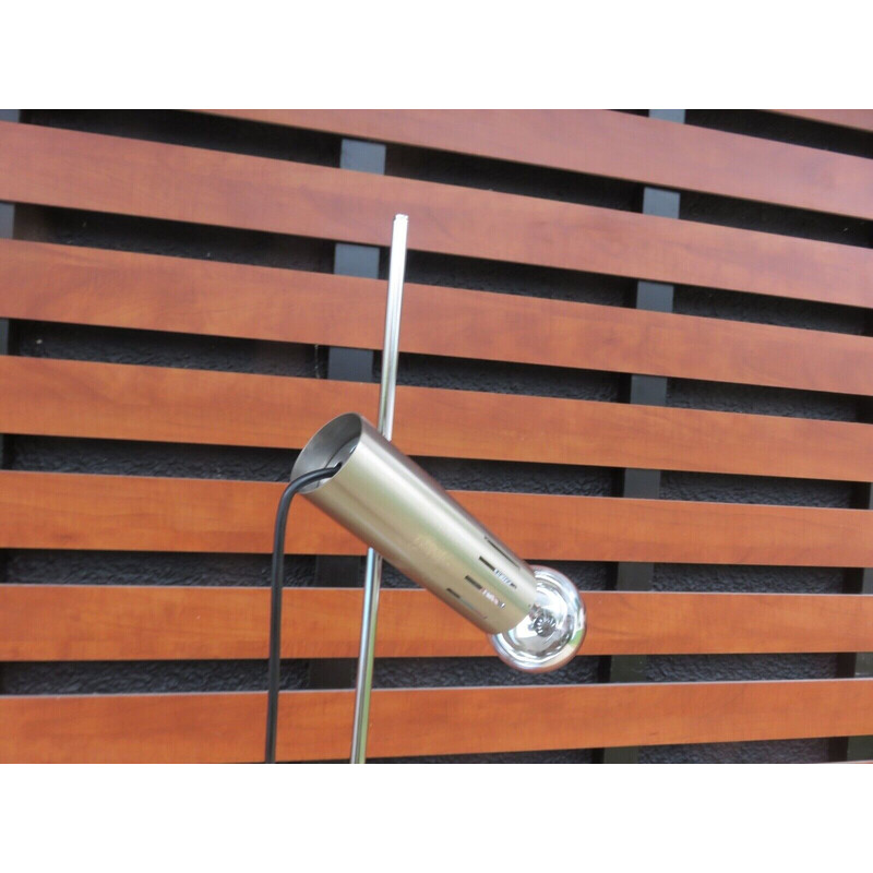 Lámpara de pie vintage A14 en acero satinado y mármol de Alain Richard para Disderot, Francia 1960