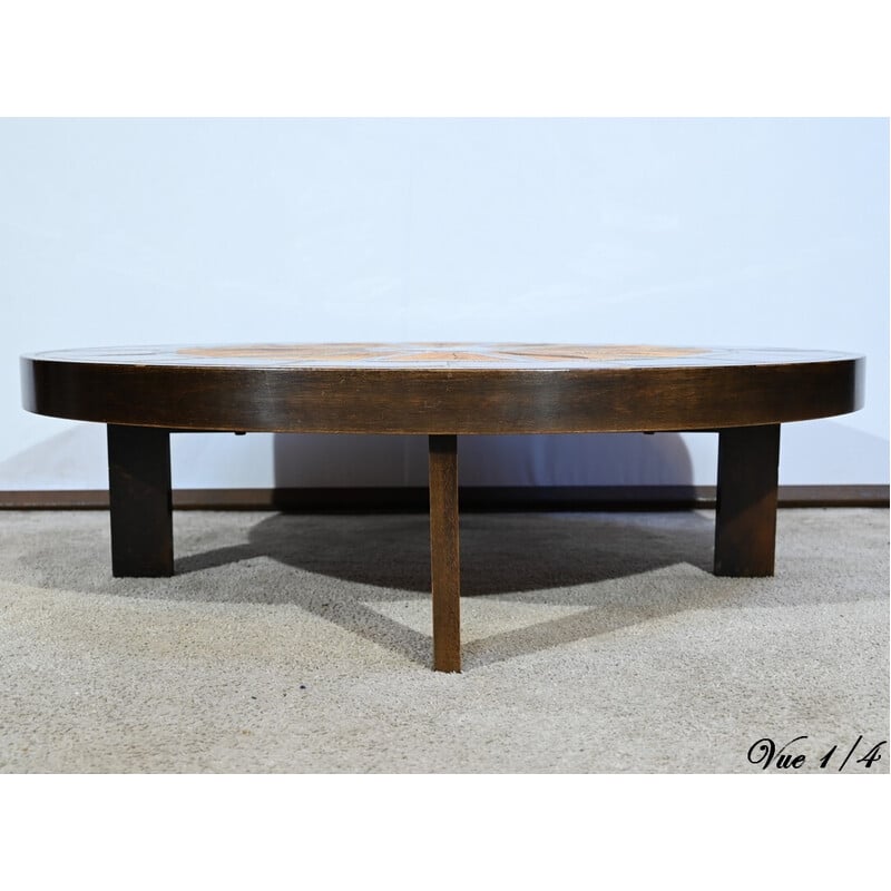 Table basse vintage en céramique et grès par R.Capron pour Vallauris, 1960