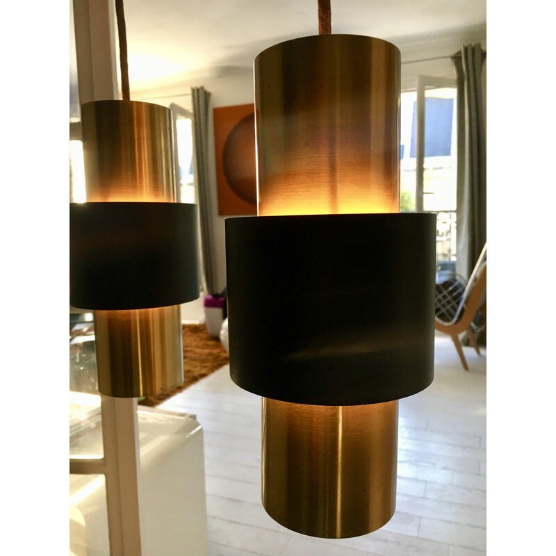 Vintage "Zenith" pendant lamp in brass and black lacquered metal by Jo Hammerborg for Fog and Mørup, Denmark 1960